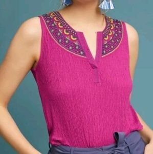 Anthropologie Embroidered Sleeveless Top